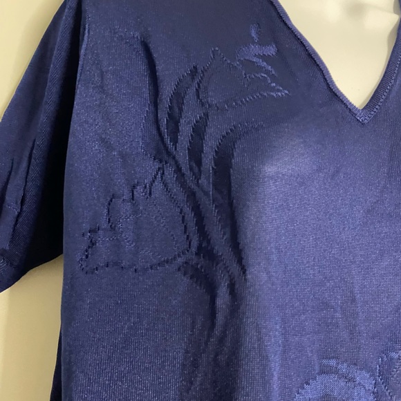 6- MONTAGUT PARIS Navy Floral POLYAMIDE V-Neck Top - Picture 2 of 8